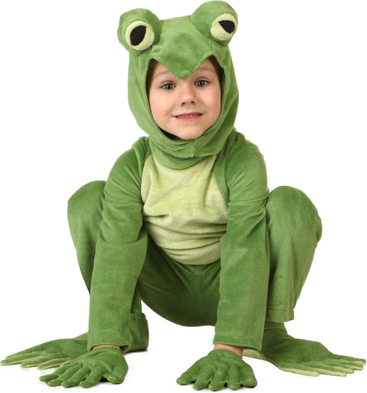 Toddler Boy Deluxe Frog Halloween Costume | Soft Plush Green Jumpsuit, Headpiece, Pair of Mitts and Shoe Covers for Dress-Up - Image 2