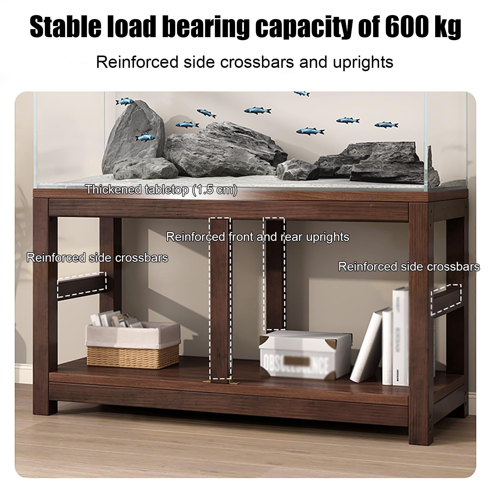 Mobile per Acquario, Acquario con Mobile, Supporto per Acquario | Legno Massello, 2 Ripiani Piani, Montaggio Semplice, Portata di 600 kg(100x40x70cm/39x16x28in)