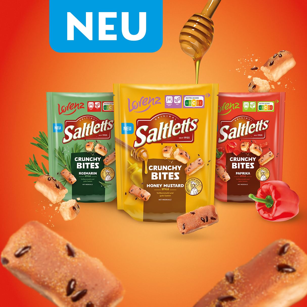 LORENZ | Saltletts Crunchy Bites Rosmarin | 16 x 100 g | vegetarisch