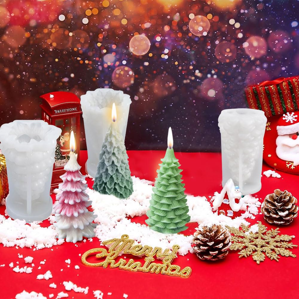 Dfuqanb 2 stuks kaarsvorm, siliconen kerstboomkaarsvorm, kaarsvormen, gieten kerstboom, siliconen vorm, kaars, geschikt voor zelfgemaakte geurkaarsen, kerstknutseldecoraties
