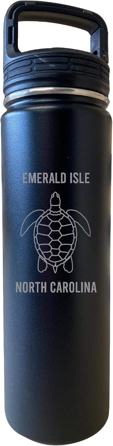 Emerald Isle North Carolina Souvenir 24 oz Engraved Insulated Stainless Steel Tumbler with Screw on Lid Black
