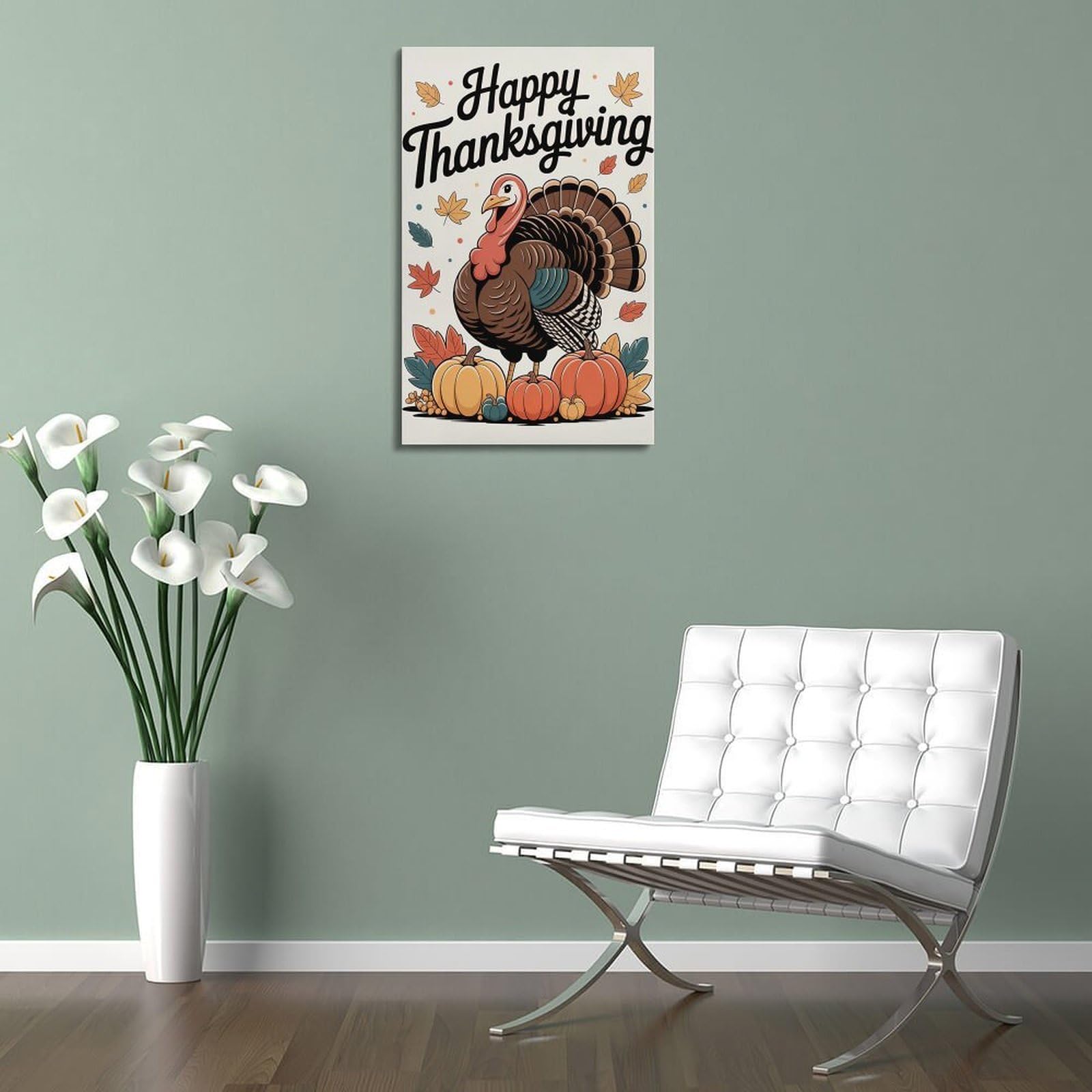 CWLLOG Stampe artistiche da parete su tela, poster per festival, tacchino, zucca, Ringraziamento, divertente, decorazione moderna per soggiorno e camera da letto, 50 x 75 cm