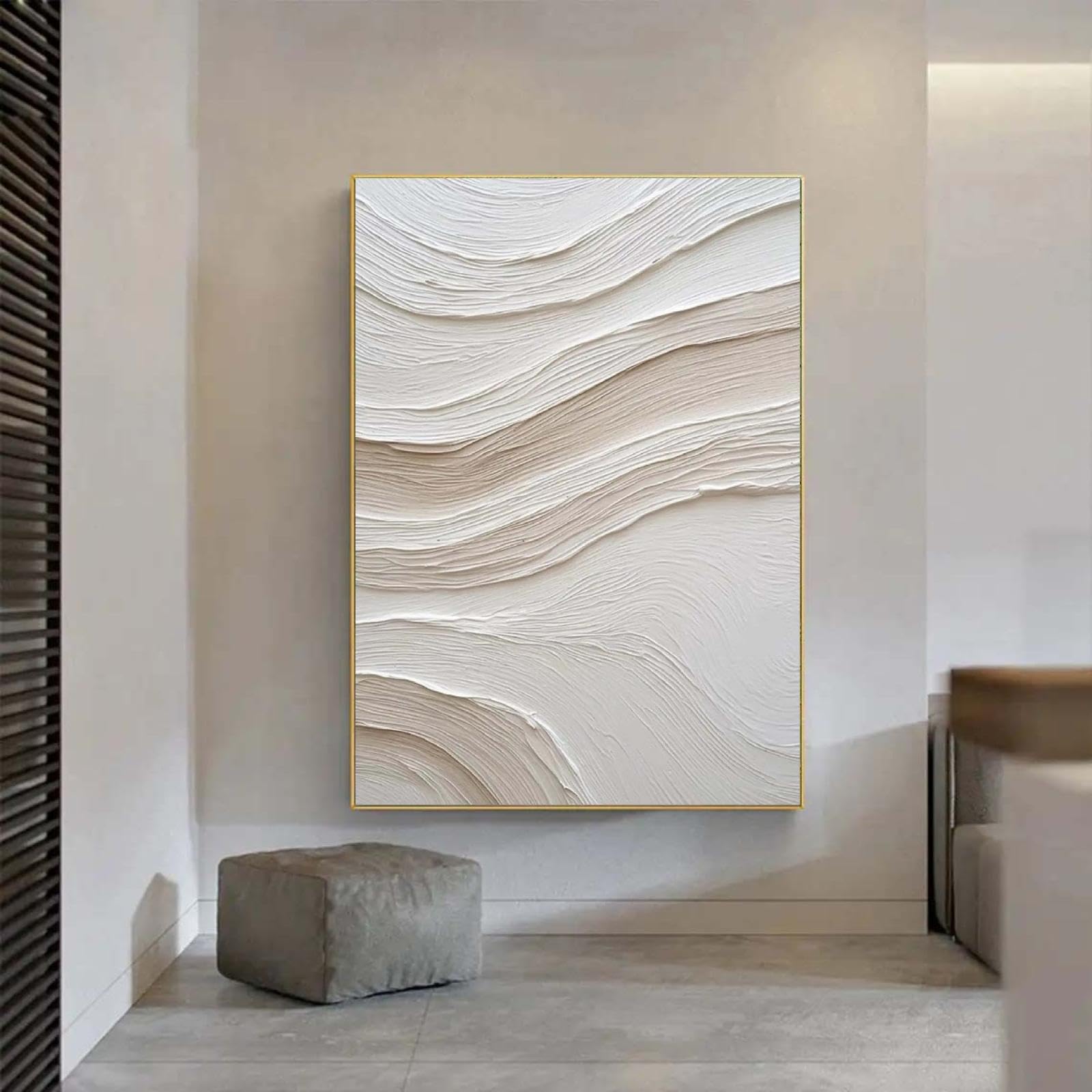 18meng Art Wandbilder Dekoration Klassizismus Bilder auf Leinwand 200x100 cm Groß XXL Beige Weiß Einfachheit Leinwandbild Wohnzimmer Schlafzimmer Deko Wand Kunstdruck Wanddeko Bilder Ungerahmt