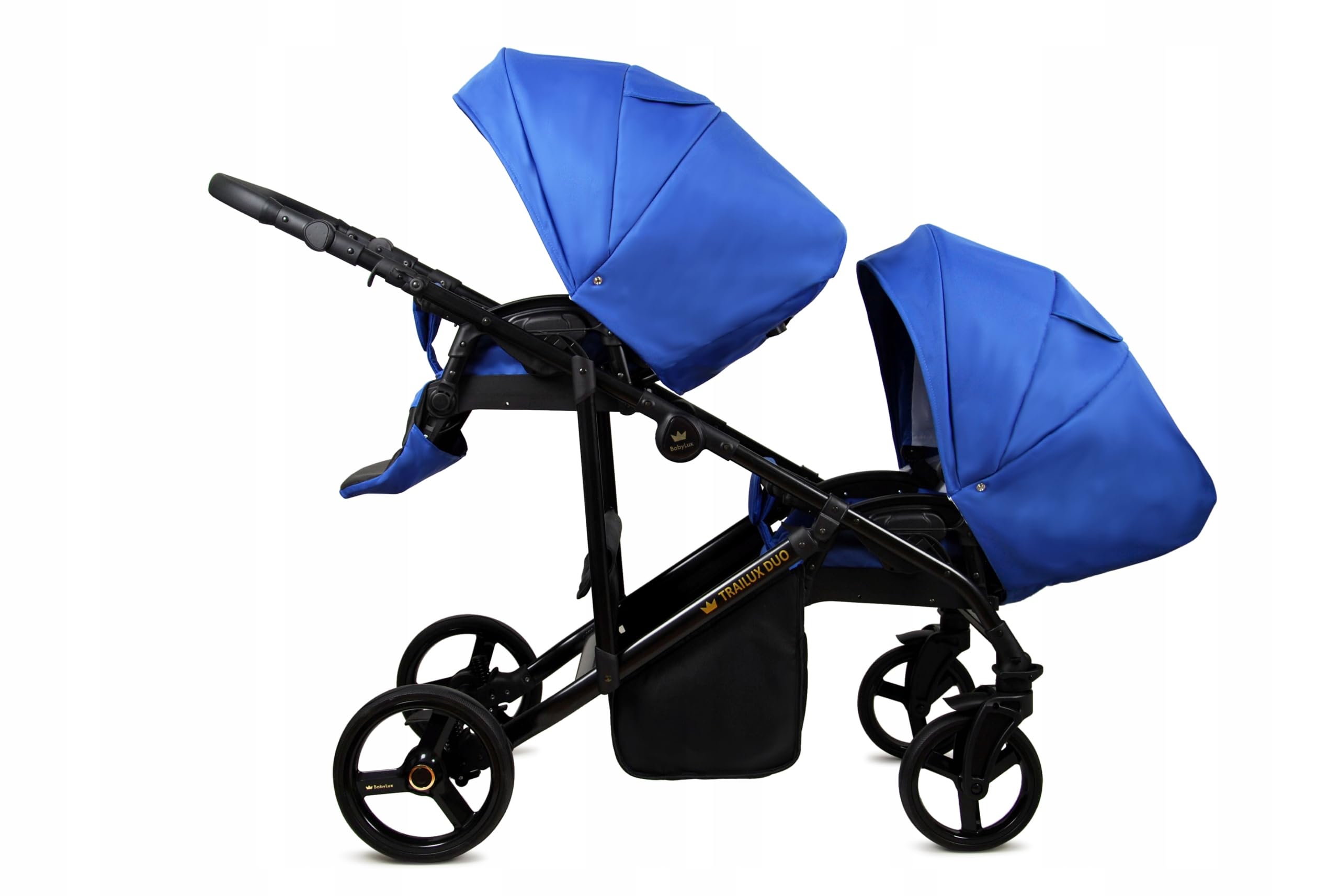 BabyLux® Bambini Passeggino per gemelli Completo Set 3 in 1 - Duo | Sapphire - Navicella, Canna, Seggiolino Auto - Carrozzina Neonati Sistema Combinato - con Borsa fasciatoio, Copertura antipioggia