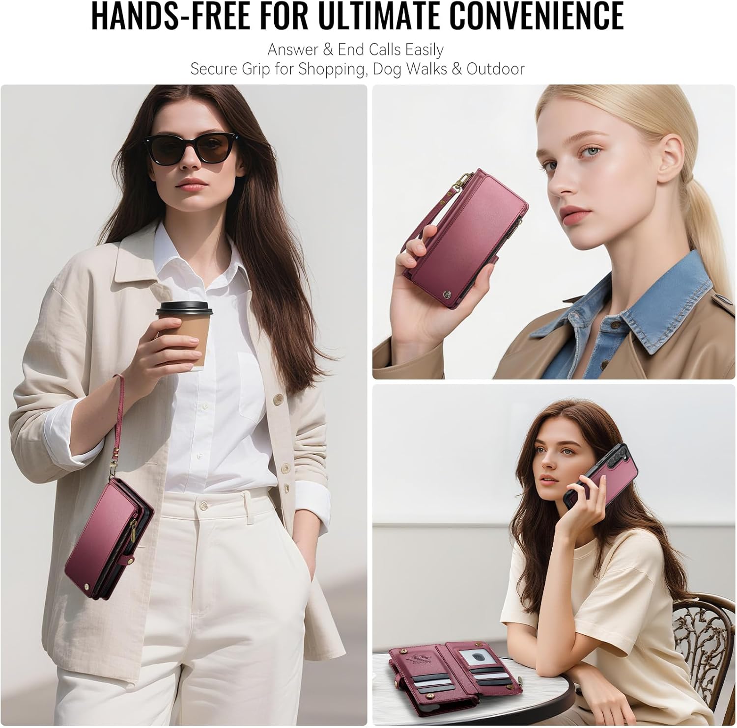 Defencase for Galaxy S23 Magnetic Wallet Case Compatible with Magsafe with RFID Blocking Zipper & Card Holder for Women Men, PU Leather Detachable Phone Case for Samsung Galaxy S23 5G 6.1", Wine Red