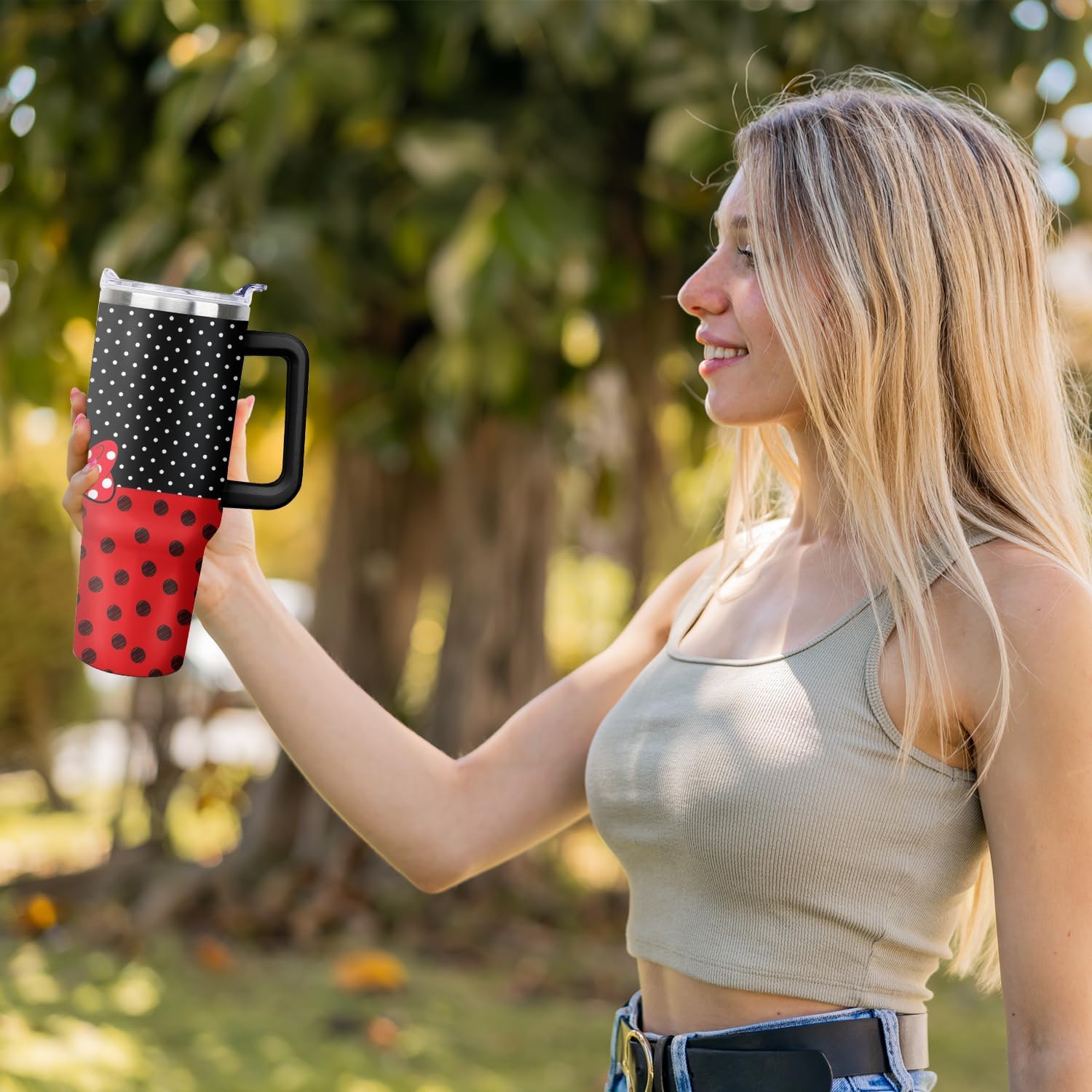 Cute Cartoon Mouse 40 oz Tumbler with Handle and Straw Lid Gift for Boy Girl Water Bottle Travel Cup for Car Drink Cold and Hot Stainless Steel Double Wall Insulated Coffee Mug (bow tie) - Image 5