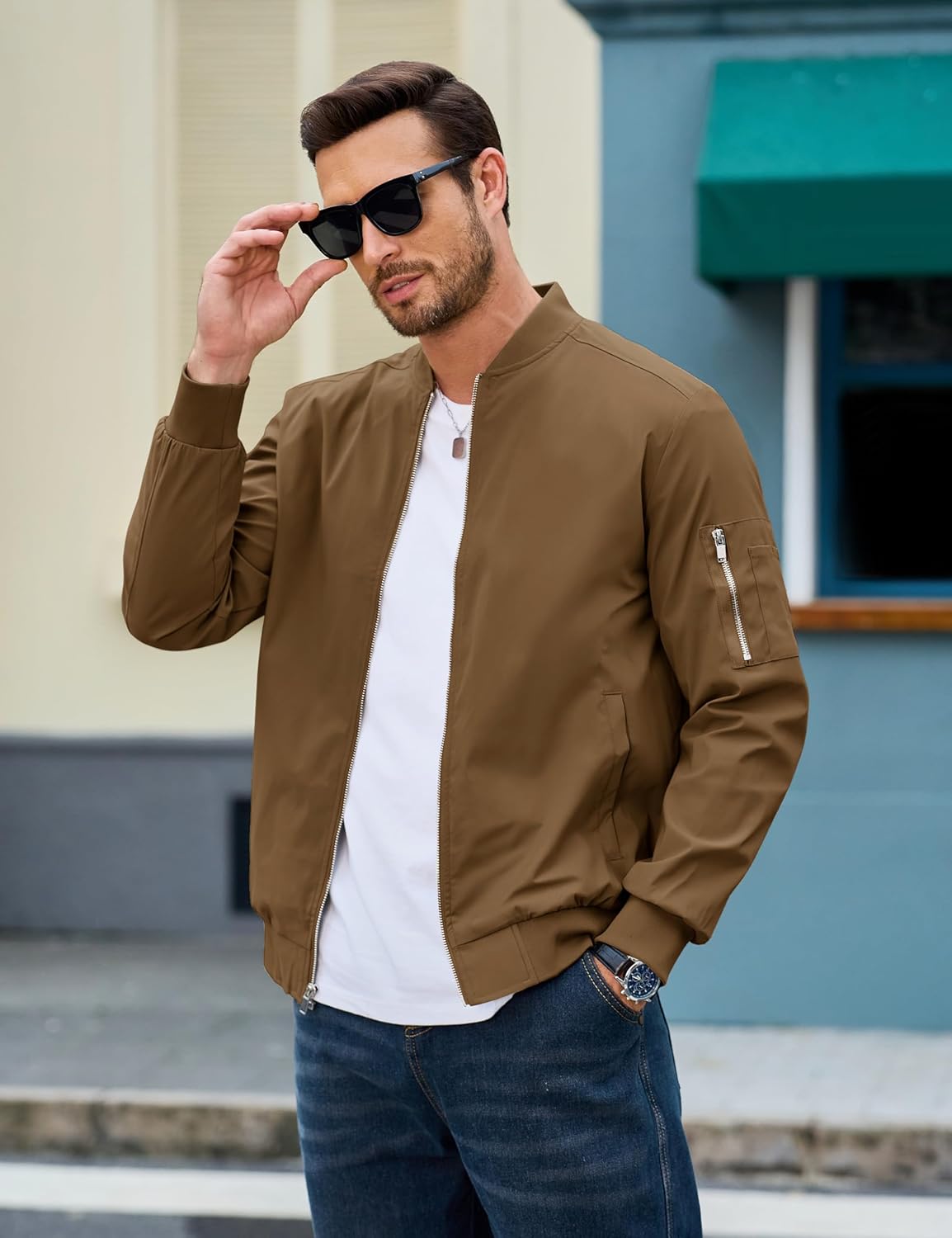 MAGCOMSEN Men's Jacket Lightweight Windbreaker Bomber Jacket Windproof Casual Jacket Zip Up Coats Outwear with 5 Pockets - Image 2