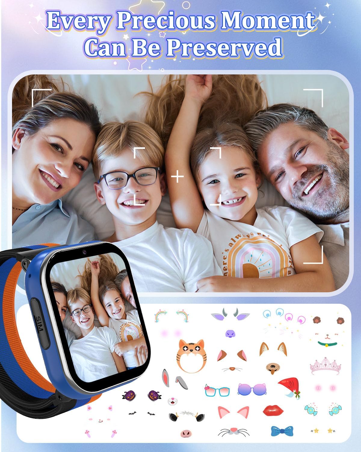 Image showing a family photo taken with the PTHTECHUS 4G Kids Smart Watch camera