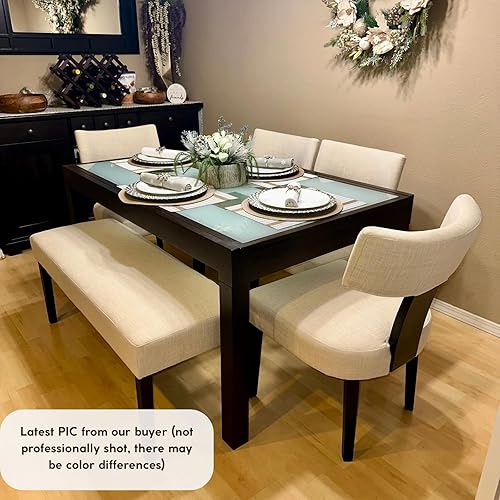 Miniatura 3 de Juego de 4 sillas de comedor tapizadas modernas, con respaldo medio, sillas de comedor y cocina color beige granja, sillas laterales sin brazos de