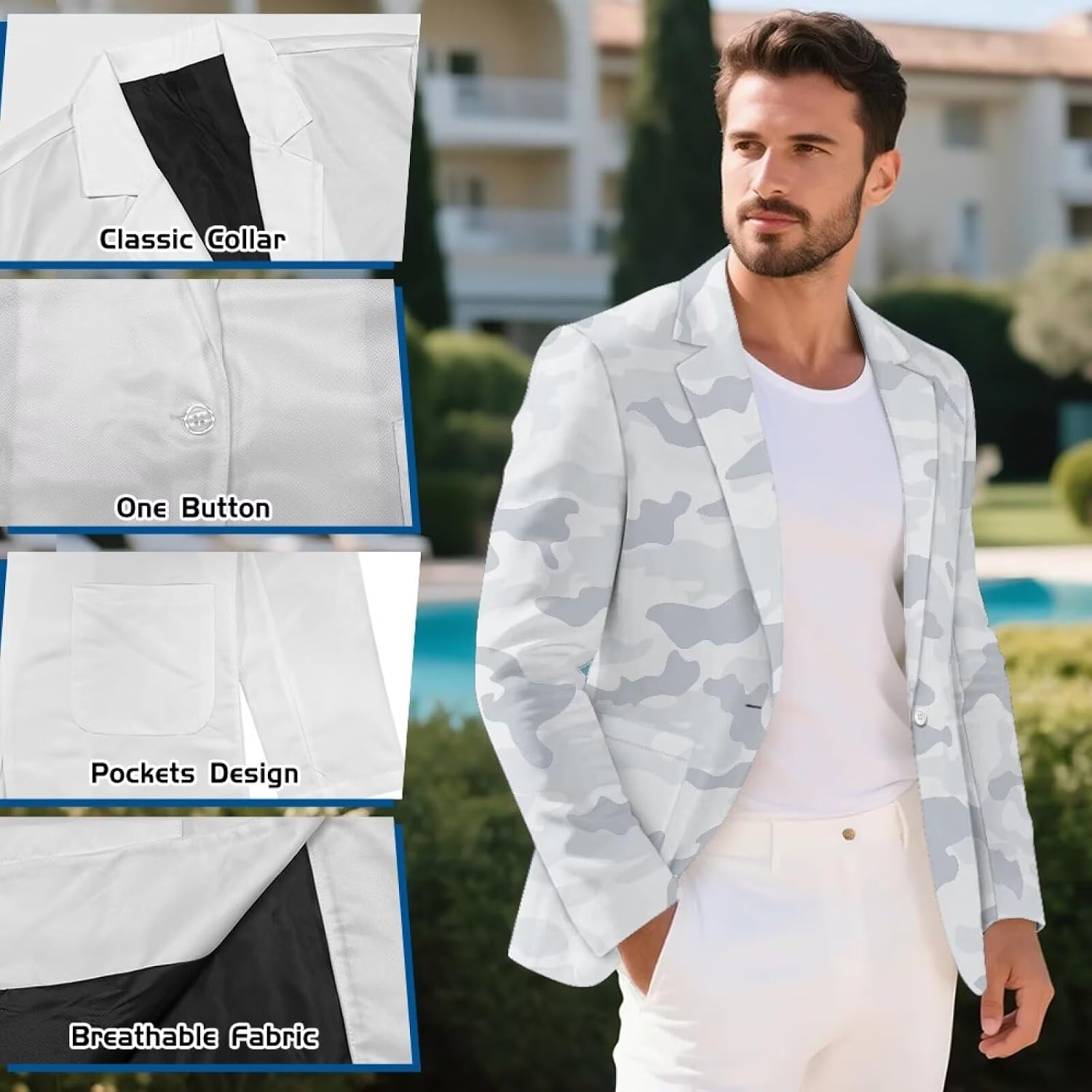 Men's Casual Blazers Sport Coats Lightweight One Button Suit Jacket for Travel Business Daily Casual