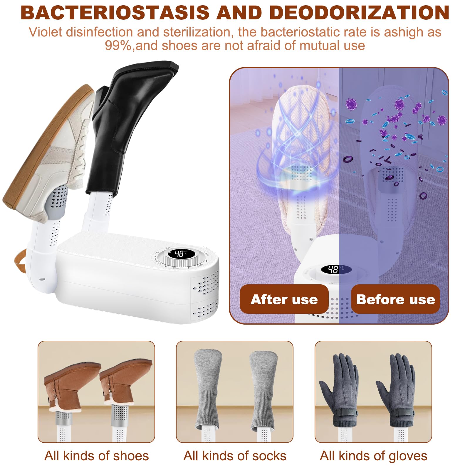 Elektrischer Schuhtrockner Mit UV-Desinfektion & Timer – Klappbar, Tragbar, 48°C, 360° Heißluft – Für Schuhe, Stiefel, Handschuhe & Hüte