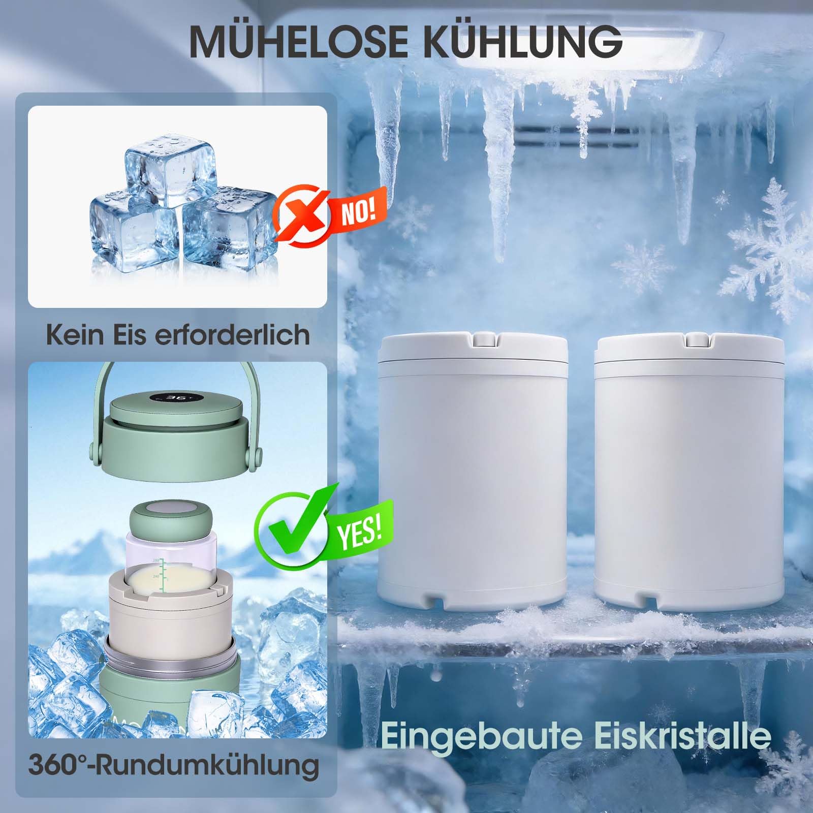 MQUPIN Tragbarer Muttermilchkühler mit Temperaturanzeige, 360°-Kühlung Für muttermilch aufbewahrung, Zwei Babyflaschen enthalten, Geeignet für Reisen und Büro, BPA-frei