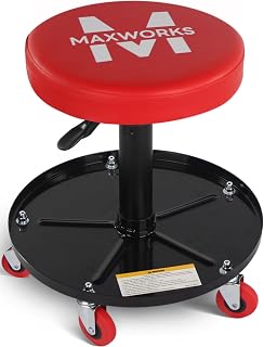 MaxWorks 80771 Pneumatic Adjustable Roller Seat Creeper - 15-20" Height, 300 lb Capacity, Tool Tray & Swivel Casters