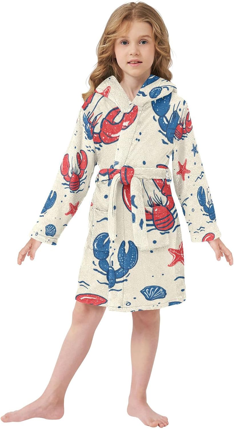 Bathrobe Hooded PJ Robe Soft Fleece Robe Pajama Sleepwears 2-12 Years