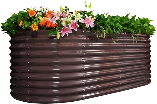Anleolife 8x4x2.5ft Oval Extra Tall Raised Garden Bed, CafeBronze