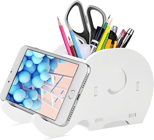 COOLOO Soporte para lápices, soporte para teléfono celular, accesorios de oficina de elefante lindo, soporte de escritorio para tableta, decoración