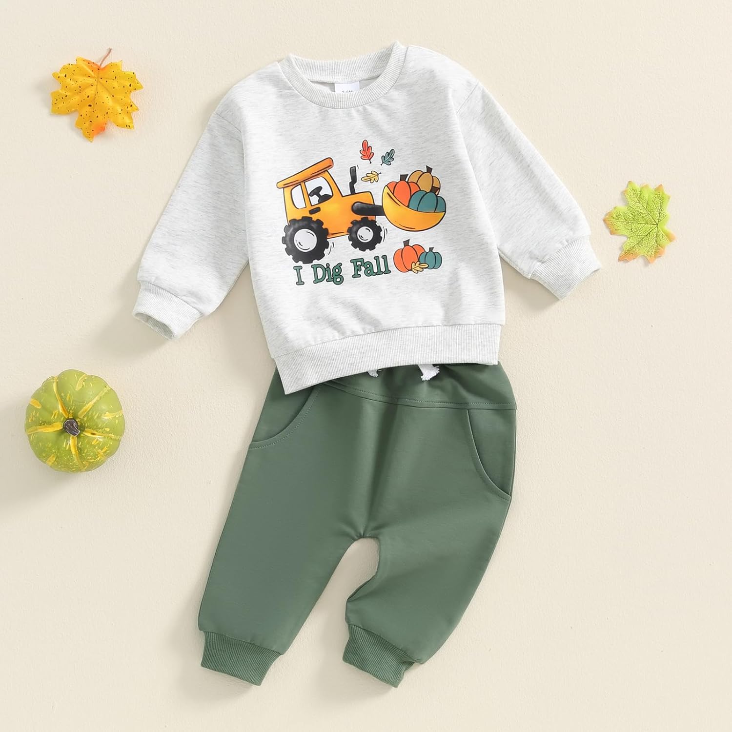 FYBITBO Infant Baby Boys Fall Winter Clothes Pumpkin Tractor Sweatshirt Long Sleeve Shirt Pants Toddler Halloween Outfits - Image 3