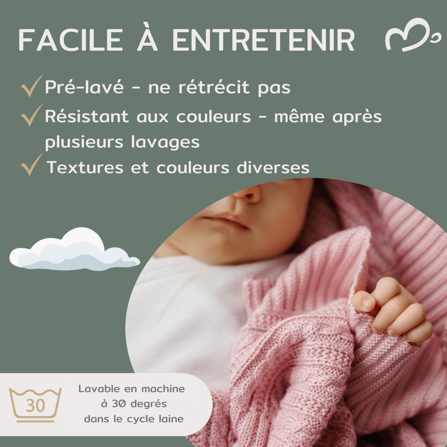 Couverture pour bébé en 100 % laine mérinos – Couverture douillette pour bébé 75 x 100 cm – Couverture en laine pour poussette – Cadeau de naissance fille – Indispensable – Couverture pour