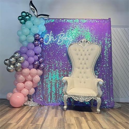 Miniatura 2 de JYFLZQ Telón de fondo de lentejuelas azul Payette de 8 x 8 pies, 1 panel de 0.709 in, cortinas de fondo de lentejuelas grandes, no se transparentan,