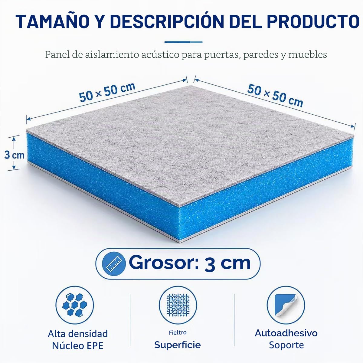 Paneles Acusticos con Pegatinas,4 Piezas Espuma Acustica Alta Densidad Insonorizacion Acustica Pared Ignífugo Reducir El Eco para Estudio/Podcasting/Estudios De Grabación 50 * 50×3cm