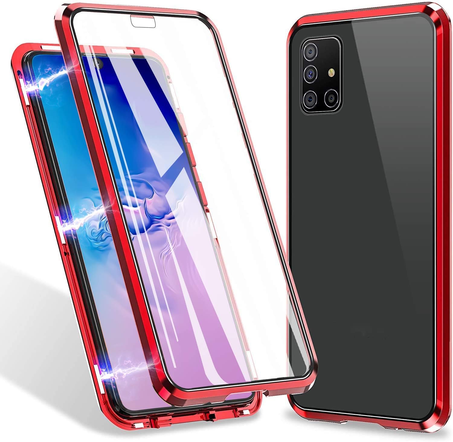 Samsung Galaxy A91/M80s/S10 Lite Case,ZHIKE Magnetic Metal Frame Front and Back Tempered Glass Full Screen Coverage One-Piece Flip Gradient Color Cover Anti-Slip [Support Wireless Charging] (Red)