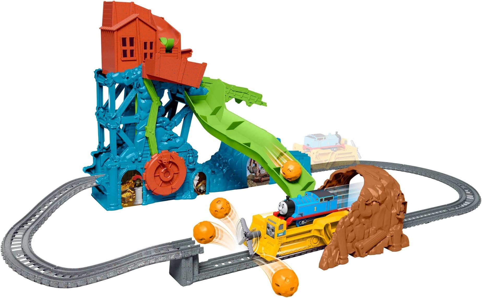 Thomas & Friends TrackMaster track set with motorized Thomas engine, Darcy the digger powered by Thomas, and special features