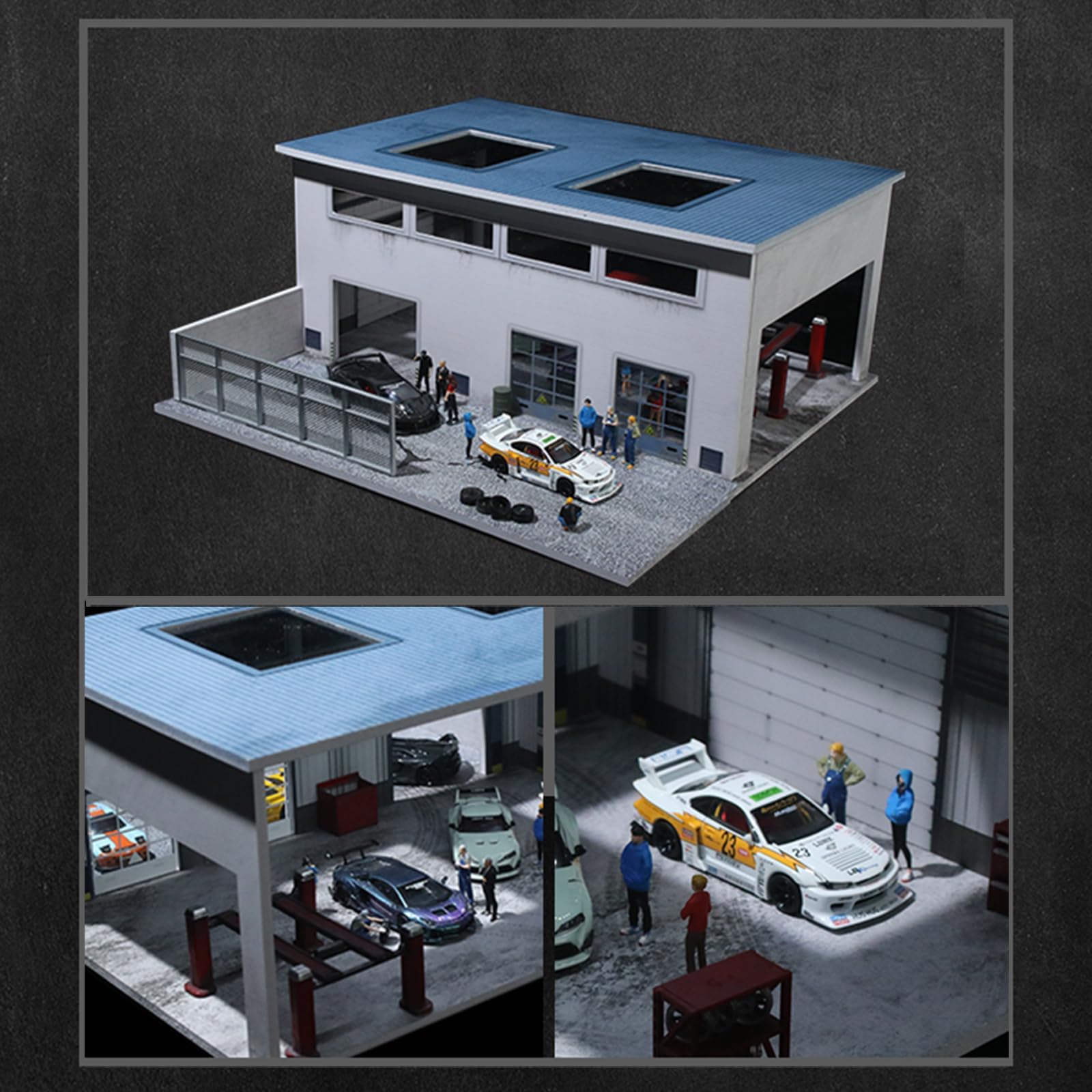 Vetrina LED Garage Diorama in scala 1/64 per modellini di auto pressofuse, vetrina illuminata compatibile con Hot Wheels, Matchbox e Mini GT Collectibles