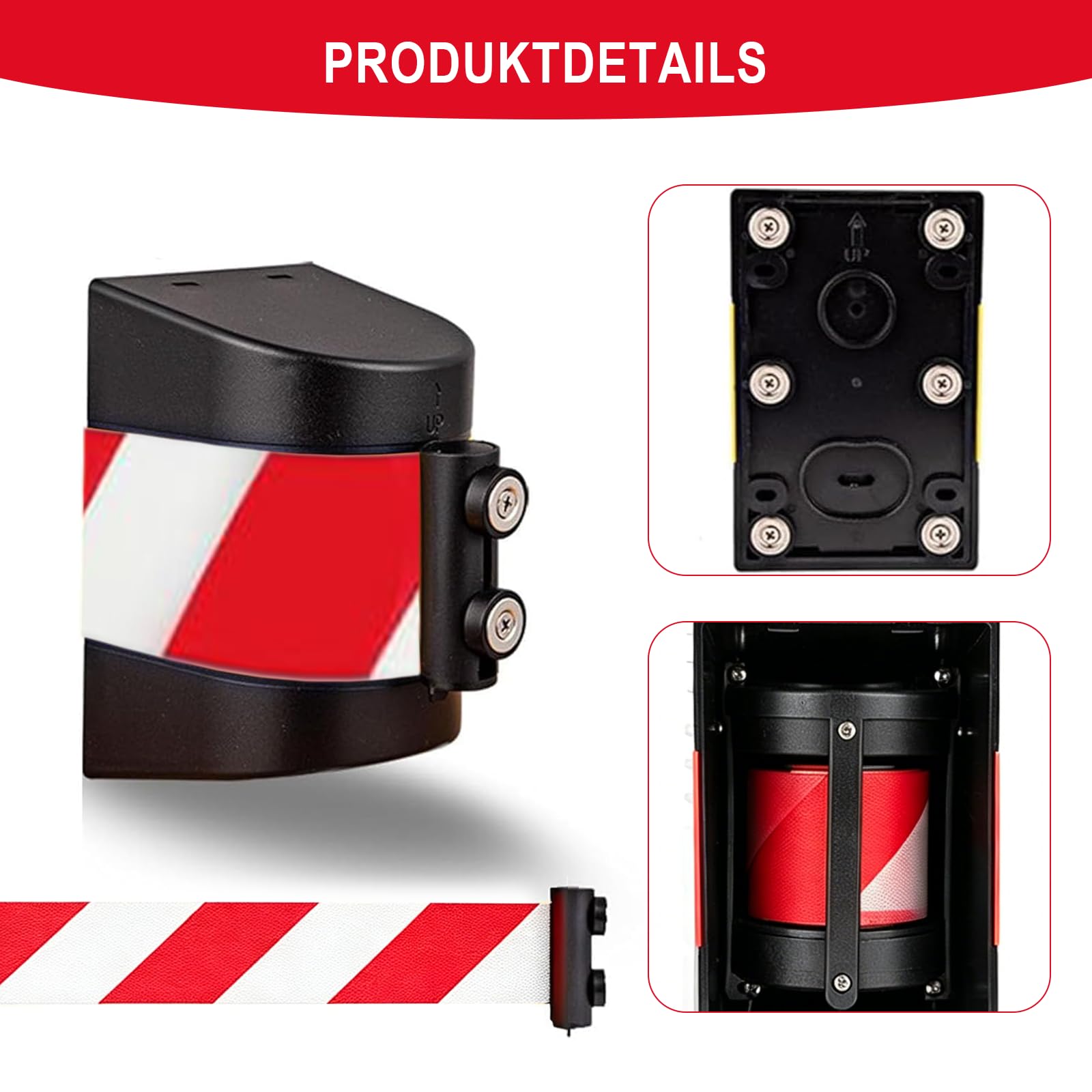 2 Stück 5M Absperrband Ausziehbare Sicherheitswarnbänder, Rot/Weiß | Magnetische Retractable Barrier, Absperrband mit Verriegelungsfunktion für Menschenmengenkontrolle Bei Veranstaltungen