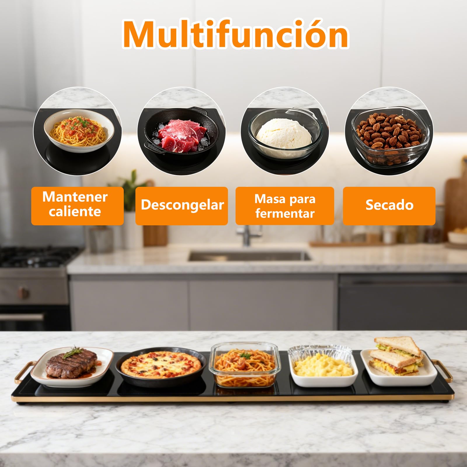 Bandeja de Calentamiento Eléctrico, 100x35cm, 450W Plato Calefactor para Comidas, Mantiene Calientes Platos y Bebidas, Ideal para Restaurantes, Hogar y Buffets