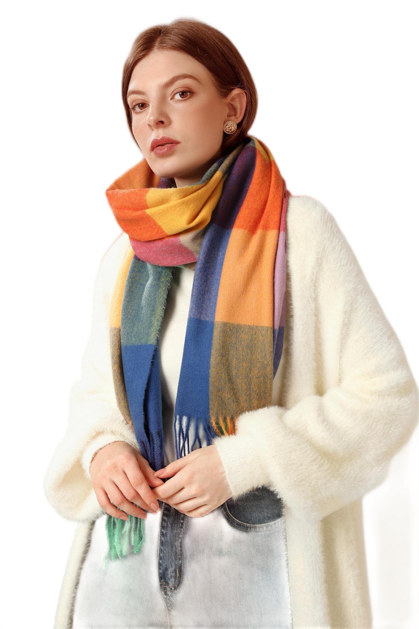 PCIQUTE Tartan Plaid Scarves for Women Winter,Long Scarves for Women with Fringe,Super Soft Scarf for Women Winter