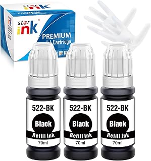 st@r ink Compatible Replacement for Epson 522 Black Refill Ink Bottle T522 for EcoTank ET-2720 ET-2800 ET-4700 ET-4800 ET-2710 ET-2803 Printer, 3 Packs