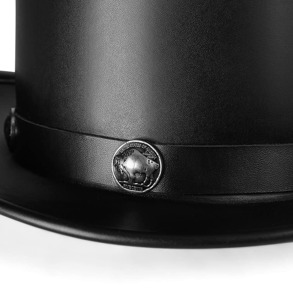 Chapeau Magique en Cuir Chapeau Plate Steampunk Gentleman Chapeau Classique Black Chapeau en Cuir Vintage pour Femmes Hommes