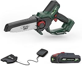 Webb Eco 20V Cordless 15cm/6inch Pruning Saw - 4.9m/s, 3/8 Chain Pitch, Easy Adjustment System, Lightweight Design, 3 Year Warranty, 2Ah Battery & Charger Included