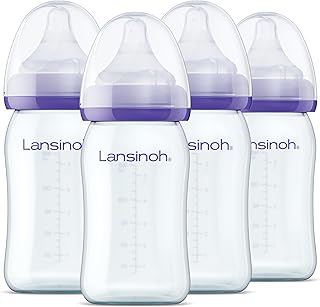 Lansinoh Glas Flaschenset - Babyflaschen mit NaturalWave Sauger Gr. S, 160 ml - 4 Stück