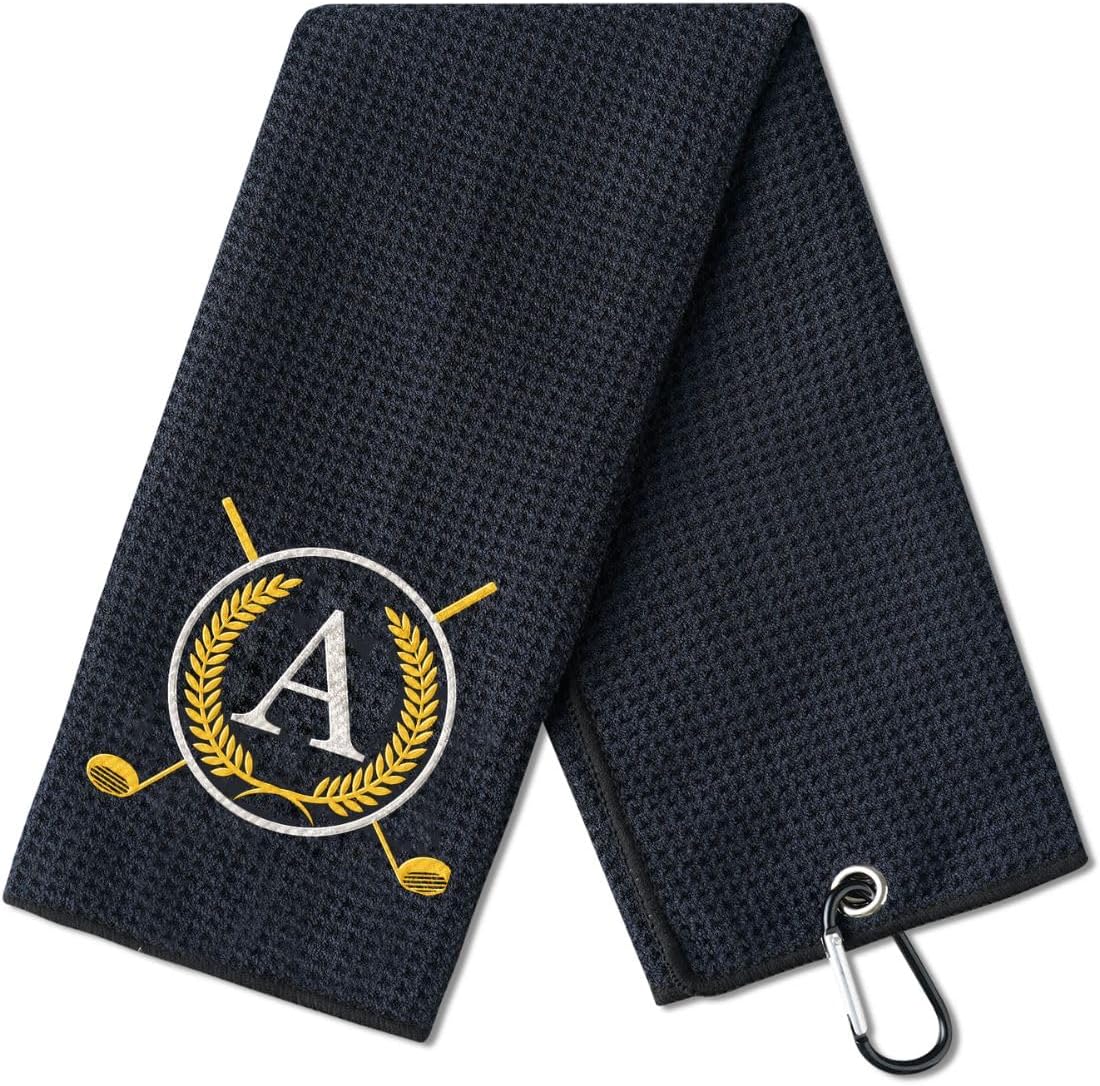 Golf Towel Gifts - Microfiber Golf Towels for Men and Women on Birthday, Christmas, 16'x 24', Black, Initial A