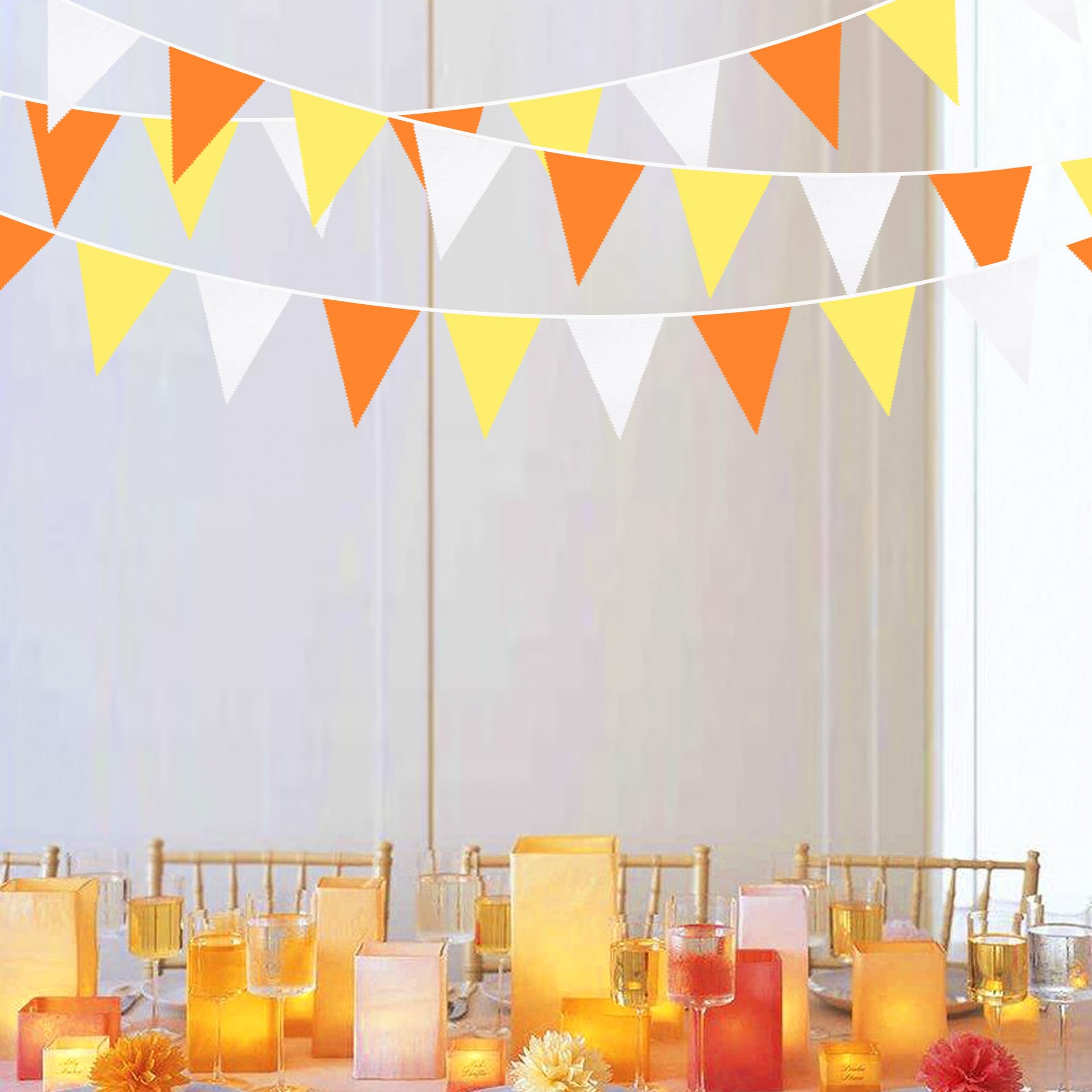 Wimpelgirlande aus Stoff, 90 cm, Orange, Gelb, Weiß, Dreiecksflagge, Wimpelkette, Girlande für Herbst, Hochzeit, Geburtstag, Sonnenschein, groovige Party, Erntedankfest, Outdoor, Garten, hängende