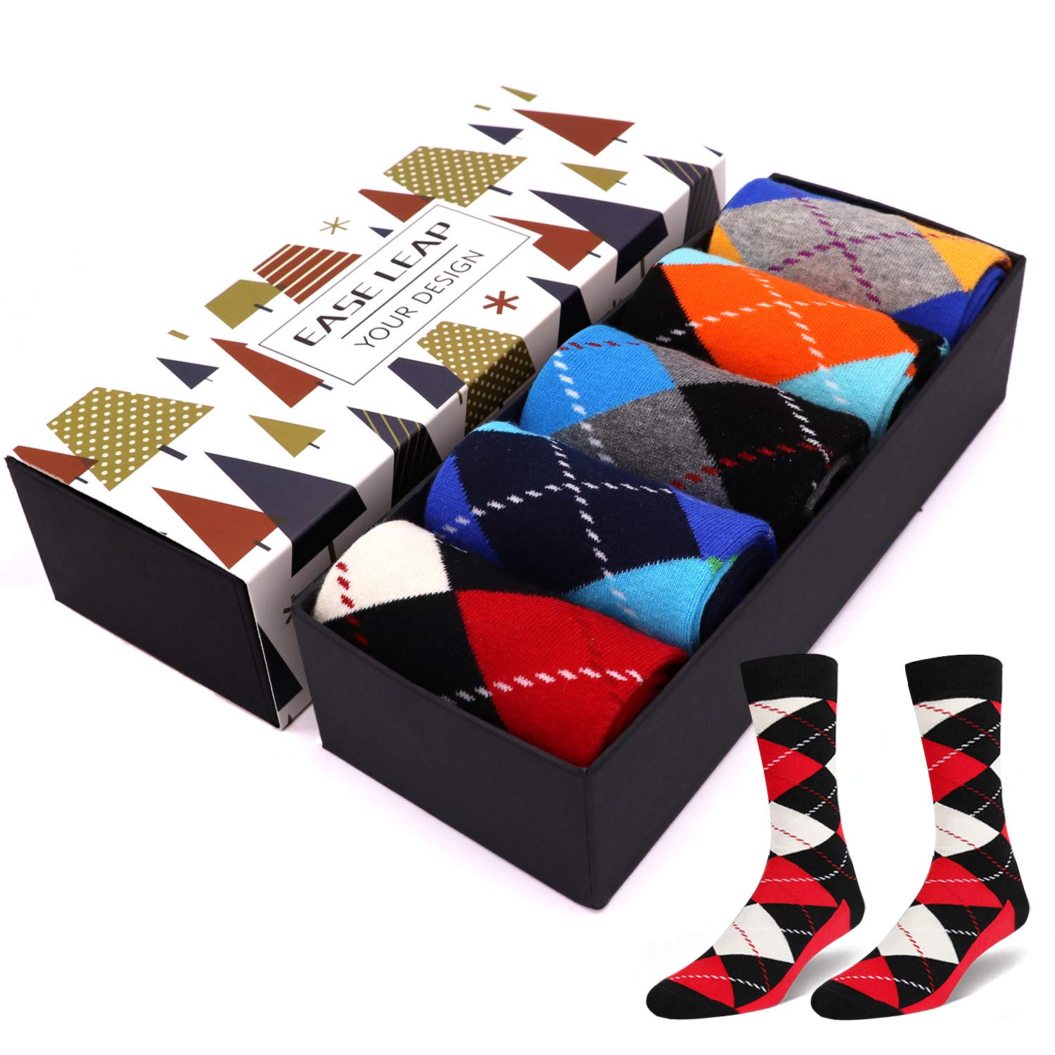 EASE LEAPMens Dress Socks Funny Colorful Patterned Hosiery Funky Crew Socks for Women with Gift Box , Sizes 7-13