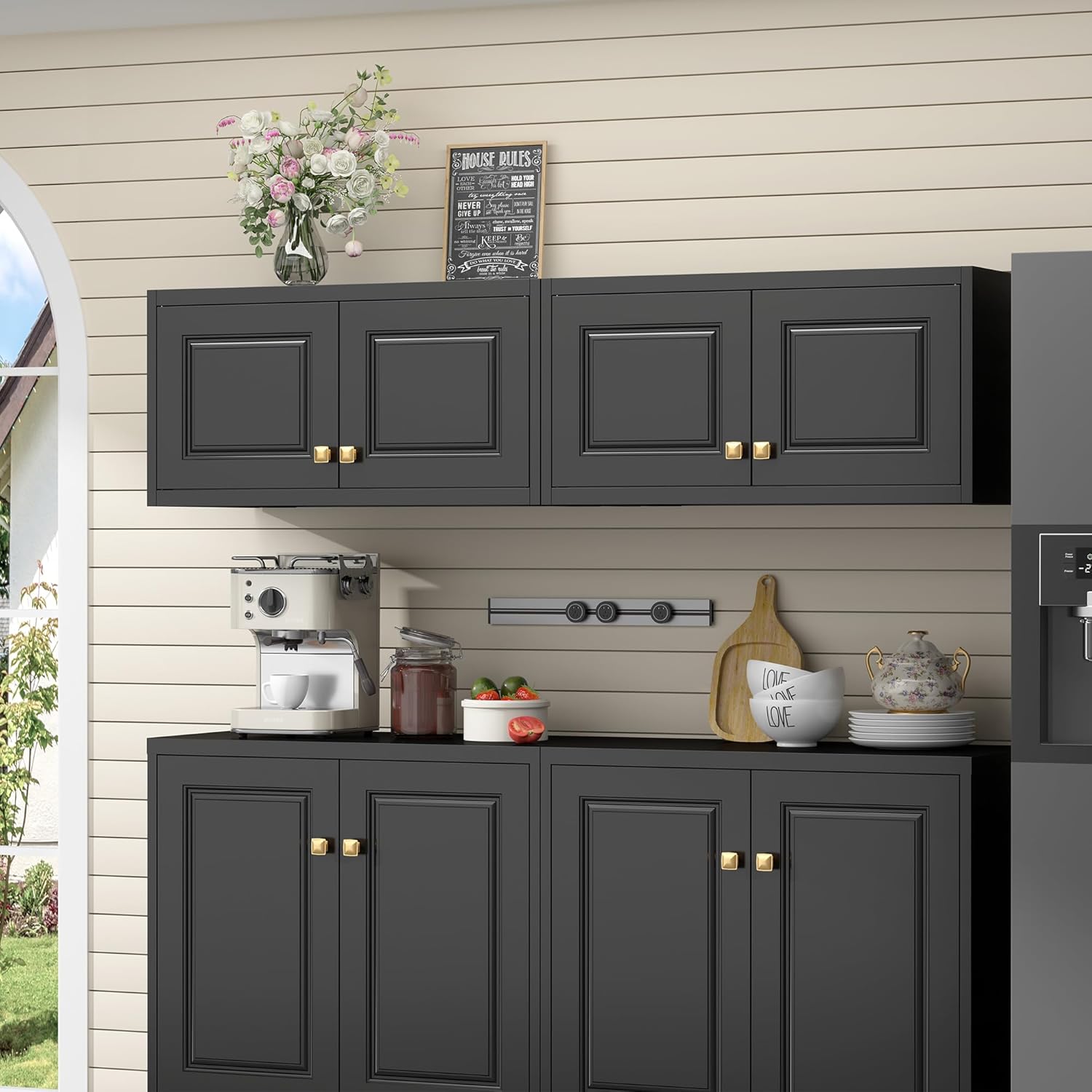 SteeLoong 15" Wall Upper Storage Cabinet,Metal Bathroom Wall Mounted Cabinet,Black Storage Cabinets for Basement,Livingroom Home Office