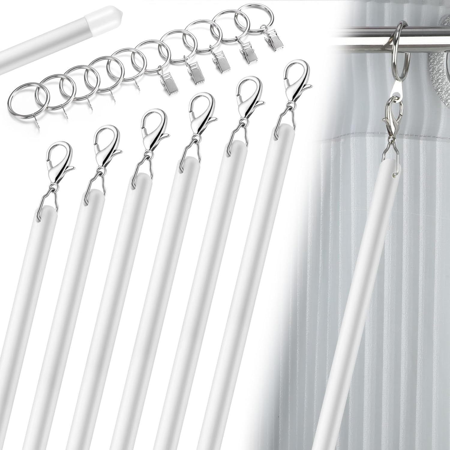 Shimeyao 6 Pack 46 Inch Acrylic Curtain Pull Wands Drapery Pull Rod Versatile Fiberglass Blinds Wand Kits with Curtain Rings and Hooks for Opening Closing Curtains Homes Offices Opener (White) White 6