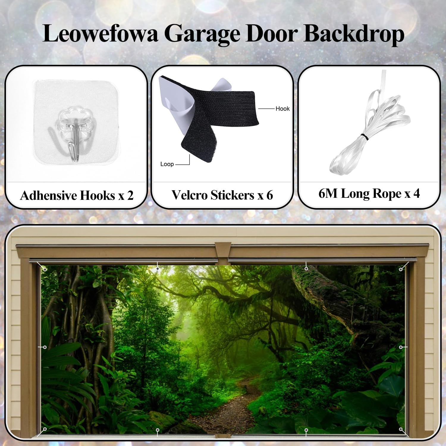 Leowefowa Jungle Forest Backdrop Banner Polyester 16x7ft Rainforest Tropiacl Camping Backdrop Spring Natural Scenery Jungle VBS Kids Birthday Party Decorations Garage Door Banner Supplies