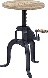 Jofran Global Archive Industrial Iron Crank Accent Table, 14' x 18'H, Natural and Black