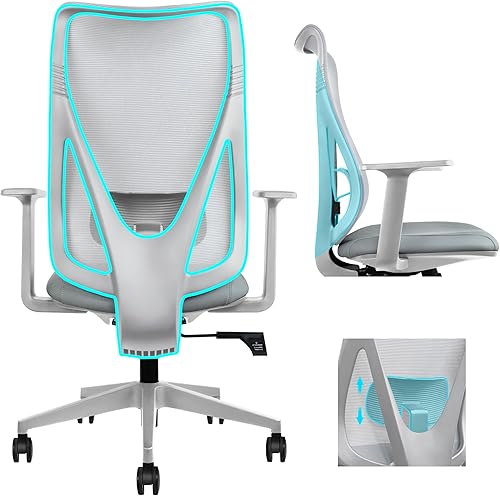 Miniatura 4 de 2xhome Silla de oficina moderna de malla ergonómica de respaldo alto con lumbar ajustable, asiento acolchado de piel sintética, giratorio de 360 y