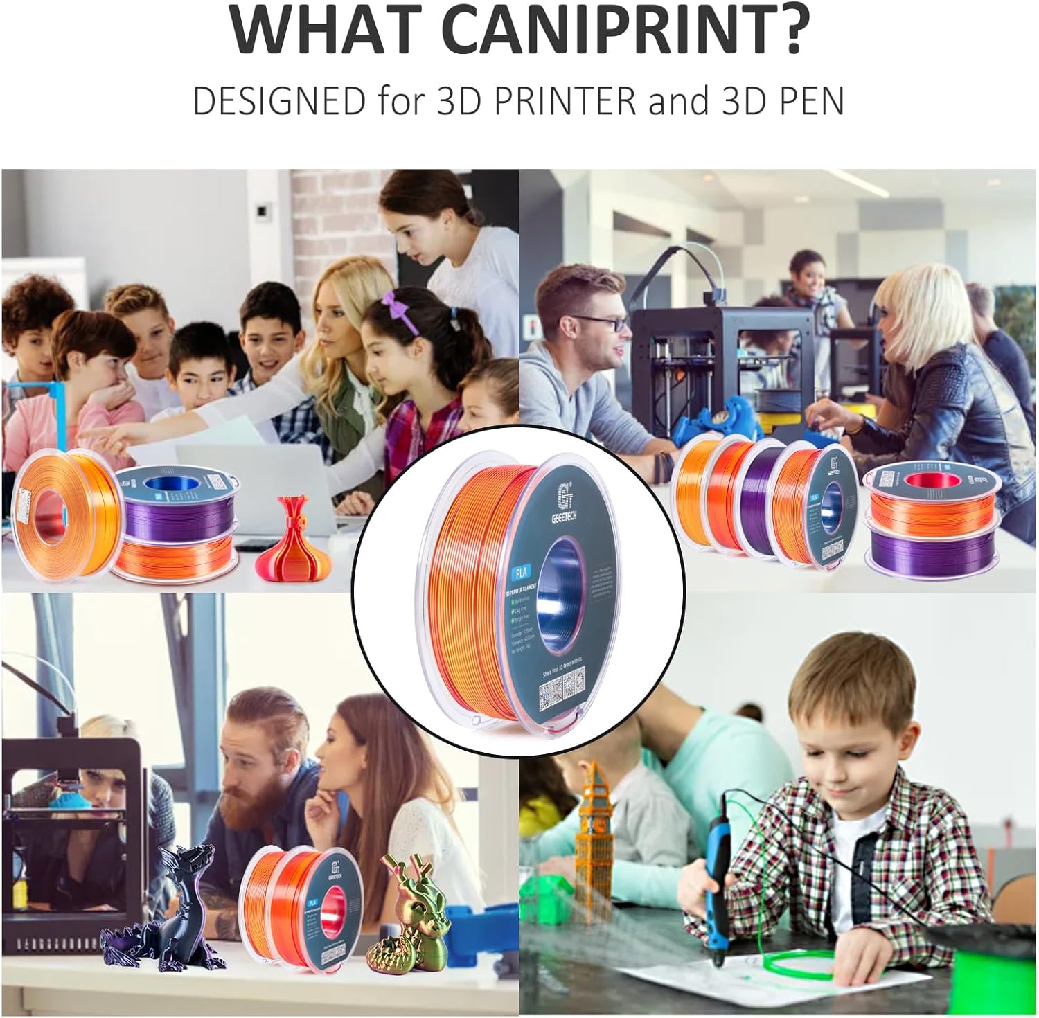 Geeetech 3D Printer Silk PLA Tri-Color Filament, Metal-Like Shiny Silk Filament 1.75mm 1kg (2.2lbs) Spool, Dimensional Accuracy +/- 0.02 mm, Tri-Color Red Yellow Blue - Image 6