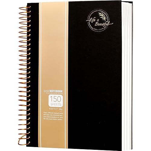 Yoment Hardcover Spiral Notebook,300 Pages College Ruled Notebooks,7” x 10”Large Spiral Journal,B5 Hard Cover Notebooks for Work Writing School,B5 Black