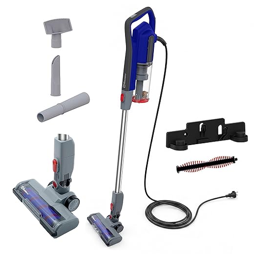 Koblenz Sagittarius Corded Stick Vacuum Cleaner, 3-in-1, 600W Motor, Brush Roll with LED, Cyclonic, Bagless 59 oz Dust Cup, Wall Mount, 16 ft Cord, Lightweight 5 lbs, Pet Hair, All Surfaces, SVK-631