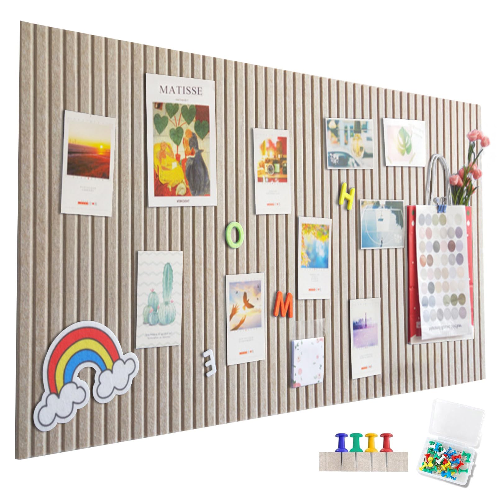 Large Felt Notice Board, Self-Adhesive, 90 x 60 cm, Felt Board, Vertical Stripes, Decorative Notice Board, Foldable Photo Board, Memo Boards, Bulletin Board for Office, Kitchen, Dark Camel