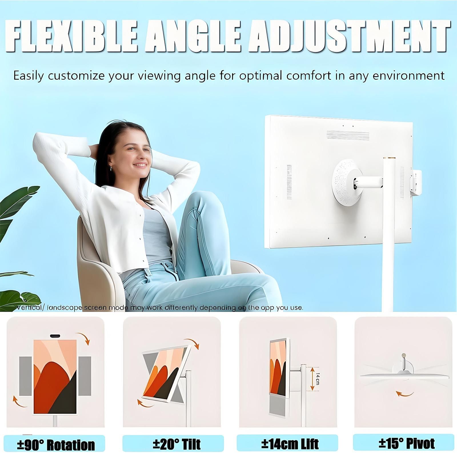 TéLéViseurs 21,5/24/27/32 Pouces,TéLéViseur Portable Sur Roues,éCran Tactile Intelligent Portable,éCrans Tv 4k Avec Support Mobile, SystèMe Levage,Rotation Libre,Batterie IntéGréE 21.5in4G+64G
