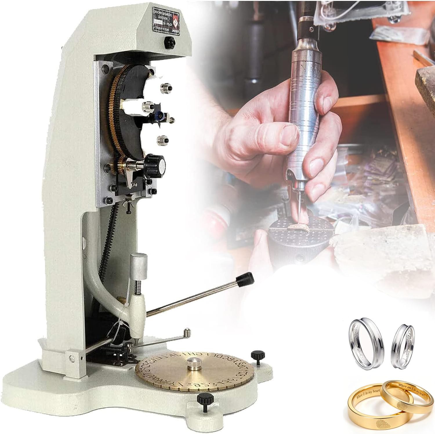 LjlXanthiper Inside Ring Engraving Machine,Double Sided Electric Ring Engraver,Jewelry Ring Engraving Machine,1.5-2.0mm Standard Letter Block Stamper,For Gold,Silver,Copper Rings