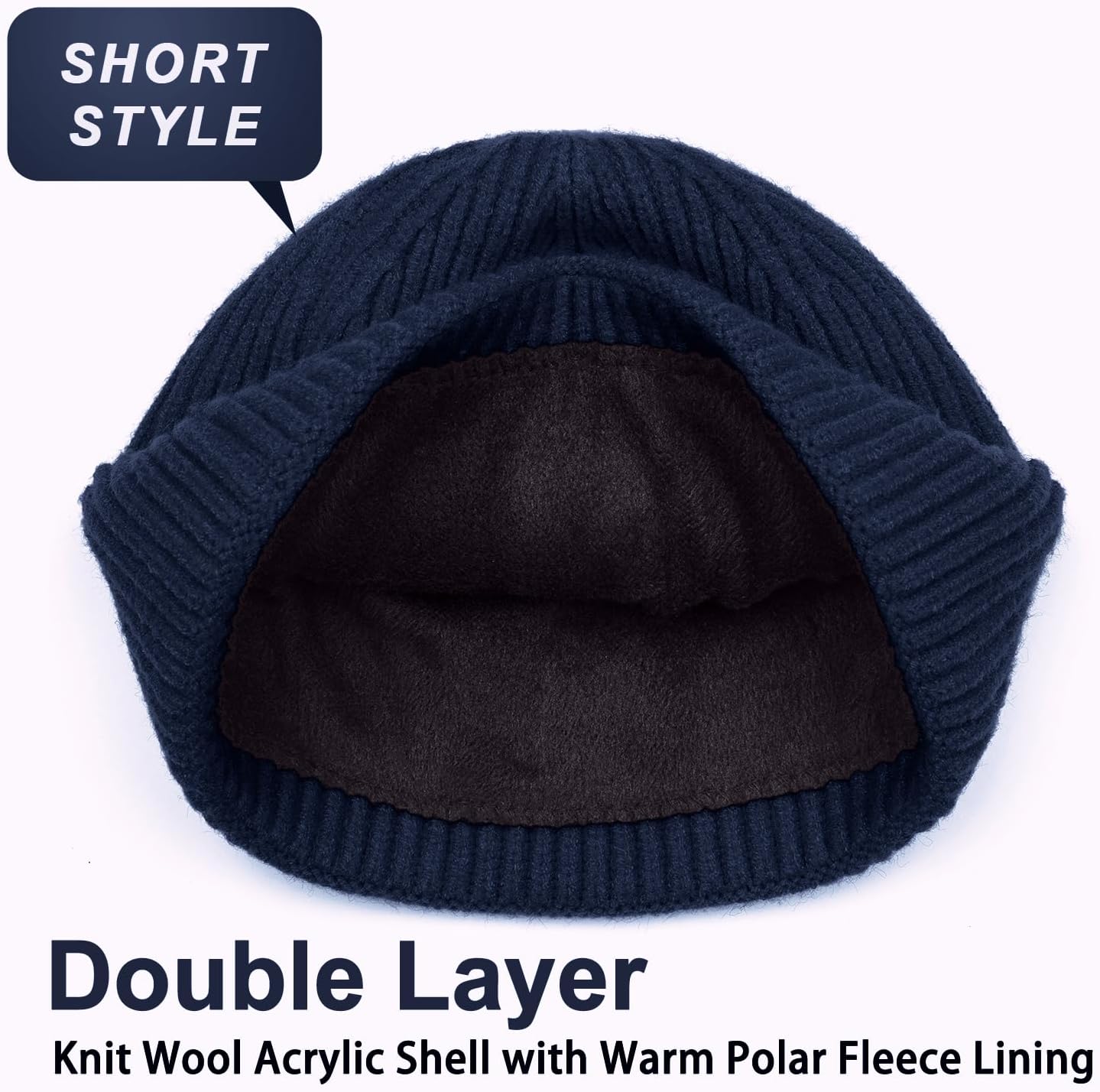 ROYBENS Wool Fisherman Beanie for Men Women, Knit Cuffed Fleece Lined Beanies Winter Warm Hat Skull Cap Unisex - Image 2