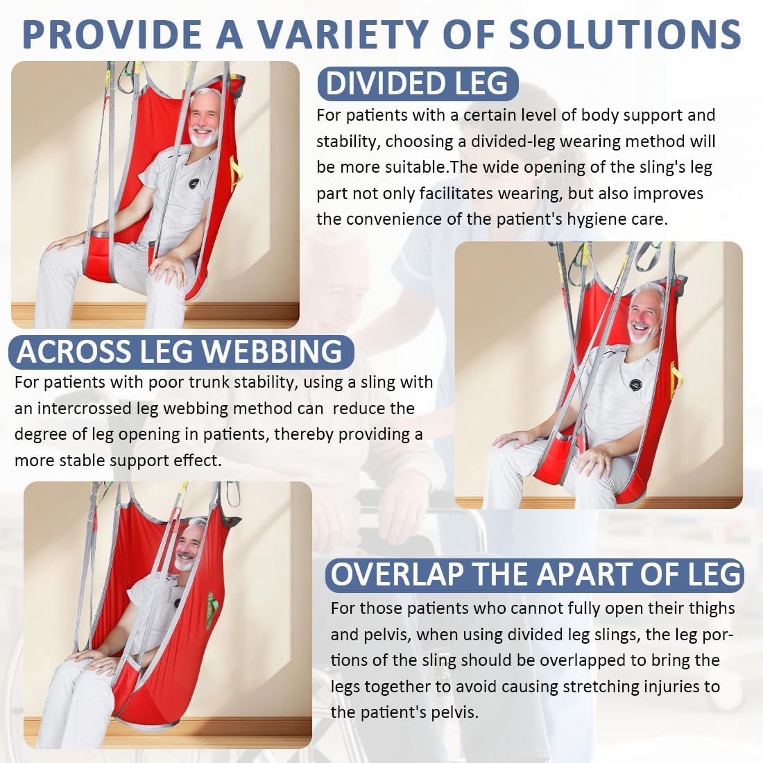 Patient Lift Sling with Divided Leg and High Back, Lift Sling for Transfer and Positioning and Lifting, 500lbs Weight Capacity (Red, Medium)